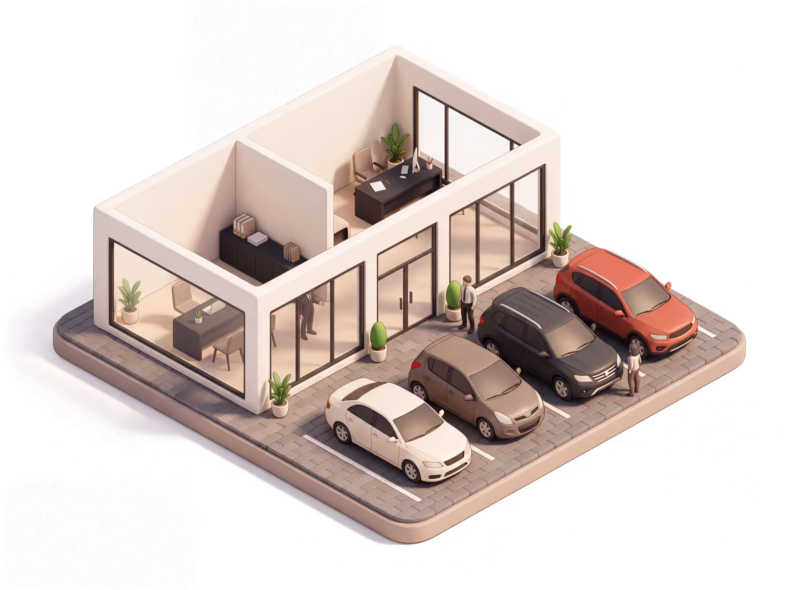 Isometric illustration for Auto Dealer insurance
