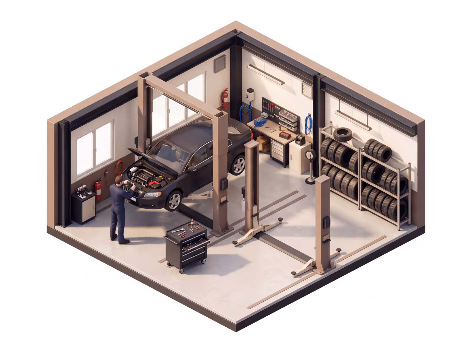Isometric illustration for Auto Repair Shop insurance