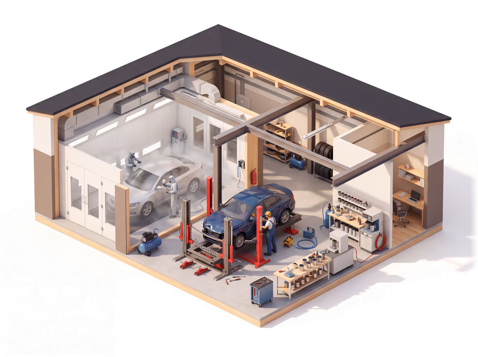 Isometric illustration for Body Shop insurance