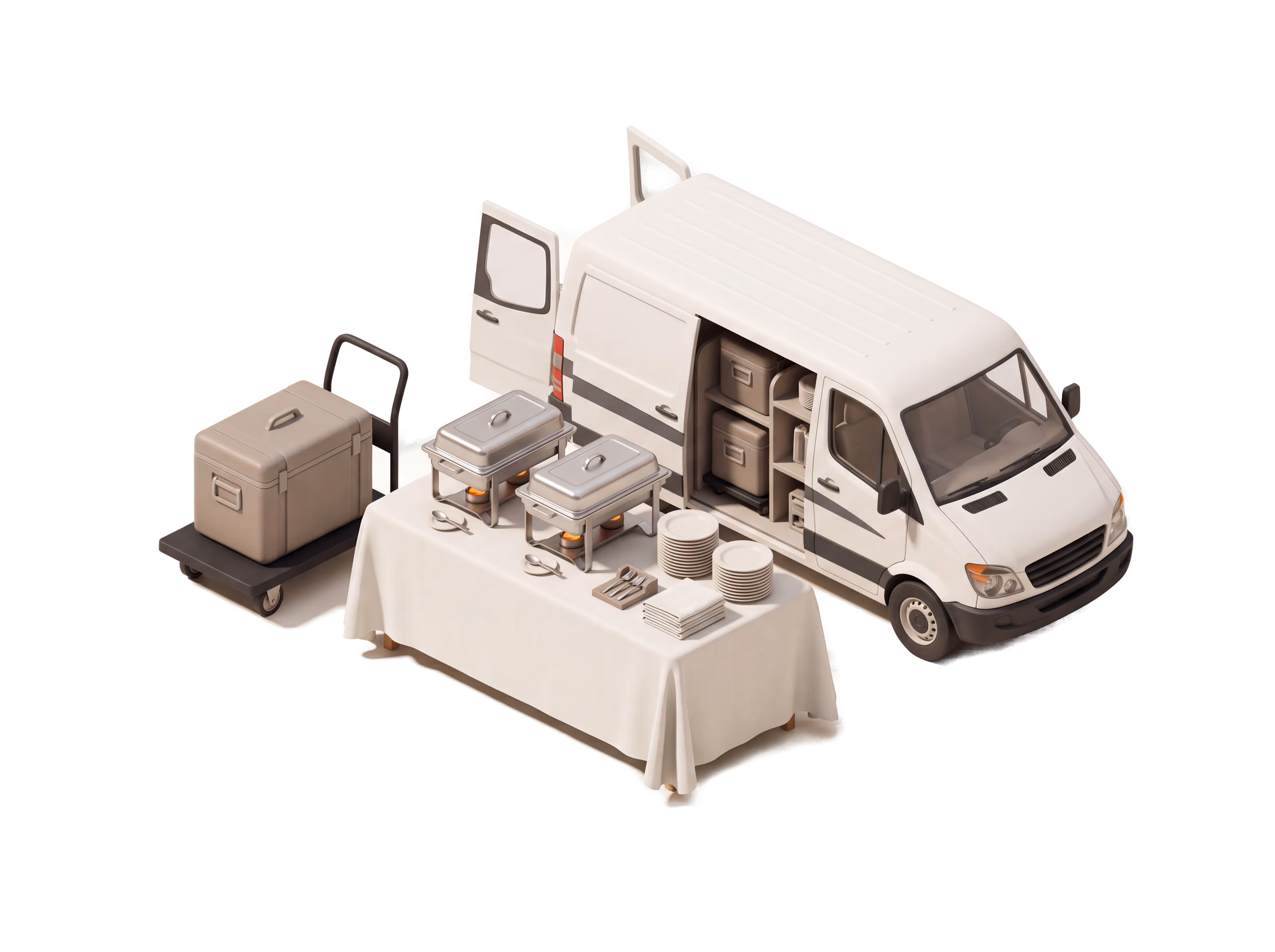 Isometric illustration for Catering insurance