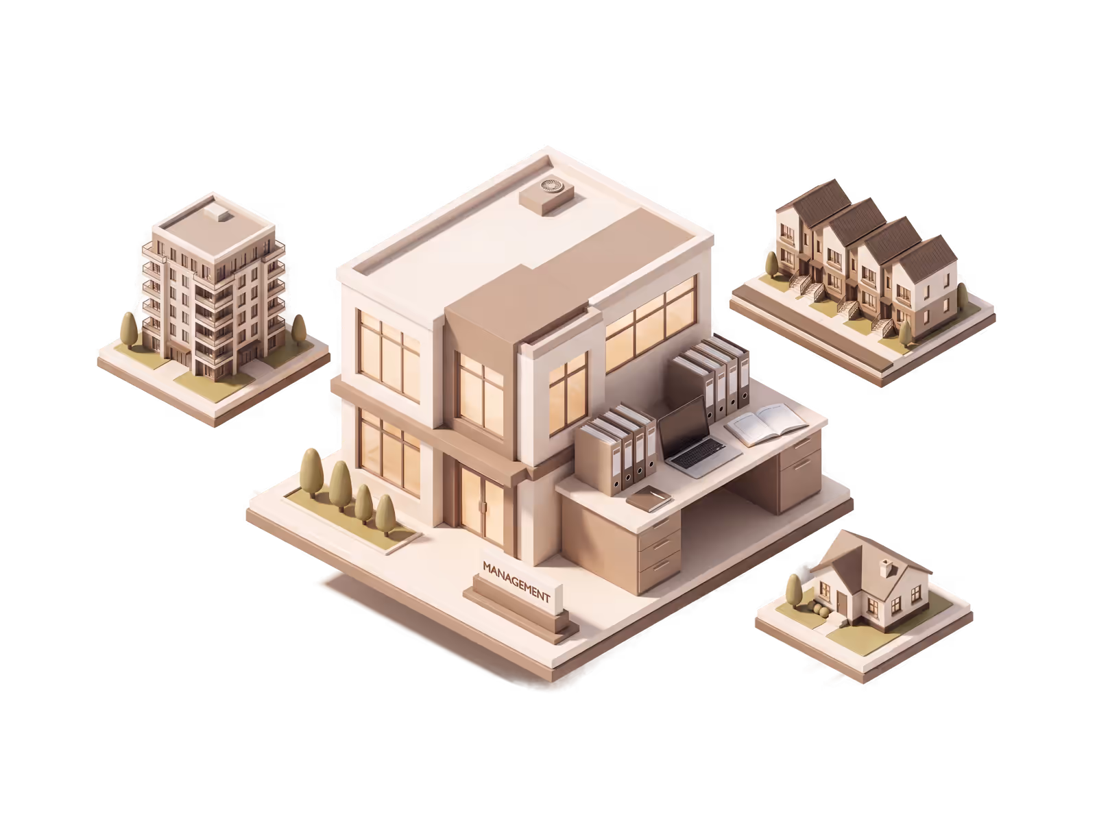 Isometric illustration for Community Association Management insurance