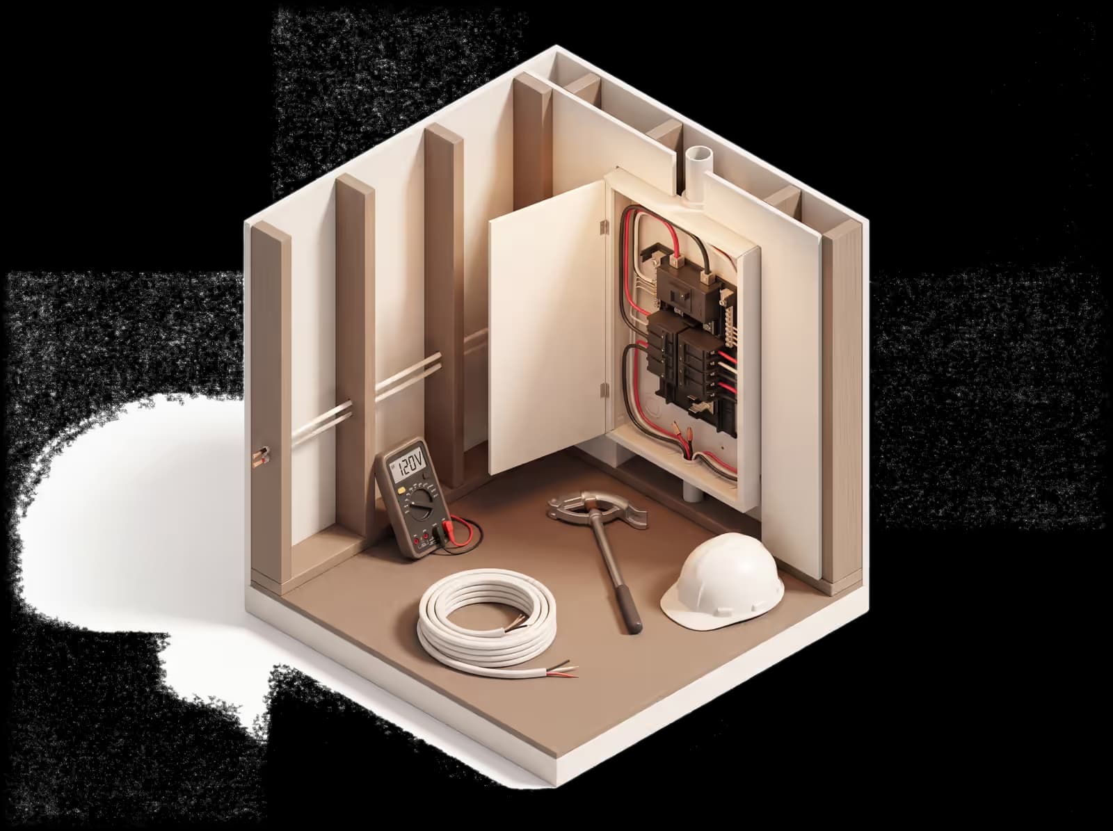 Isometric illustration for Electrician insurance