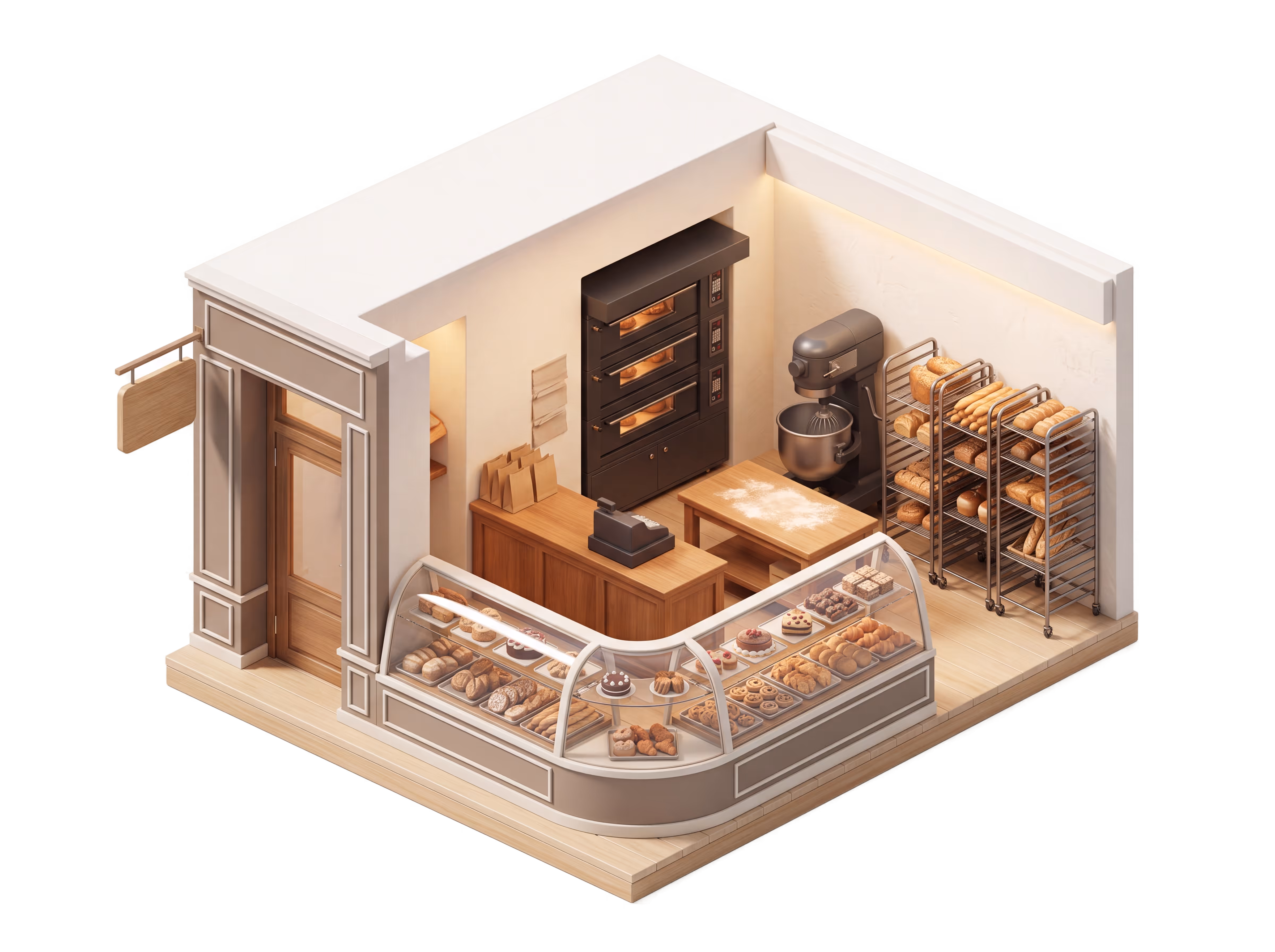 Isometric illustration for Bakery insurance