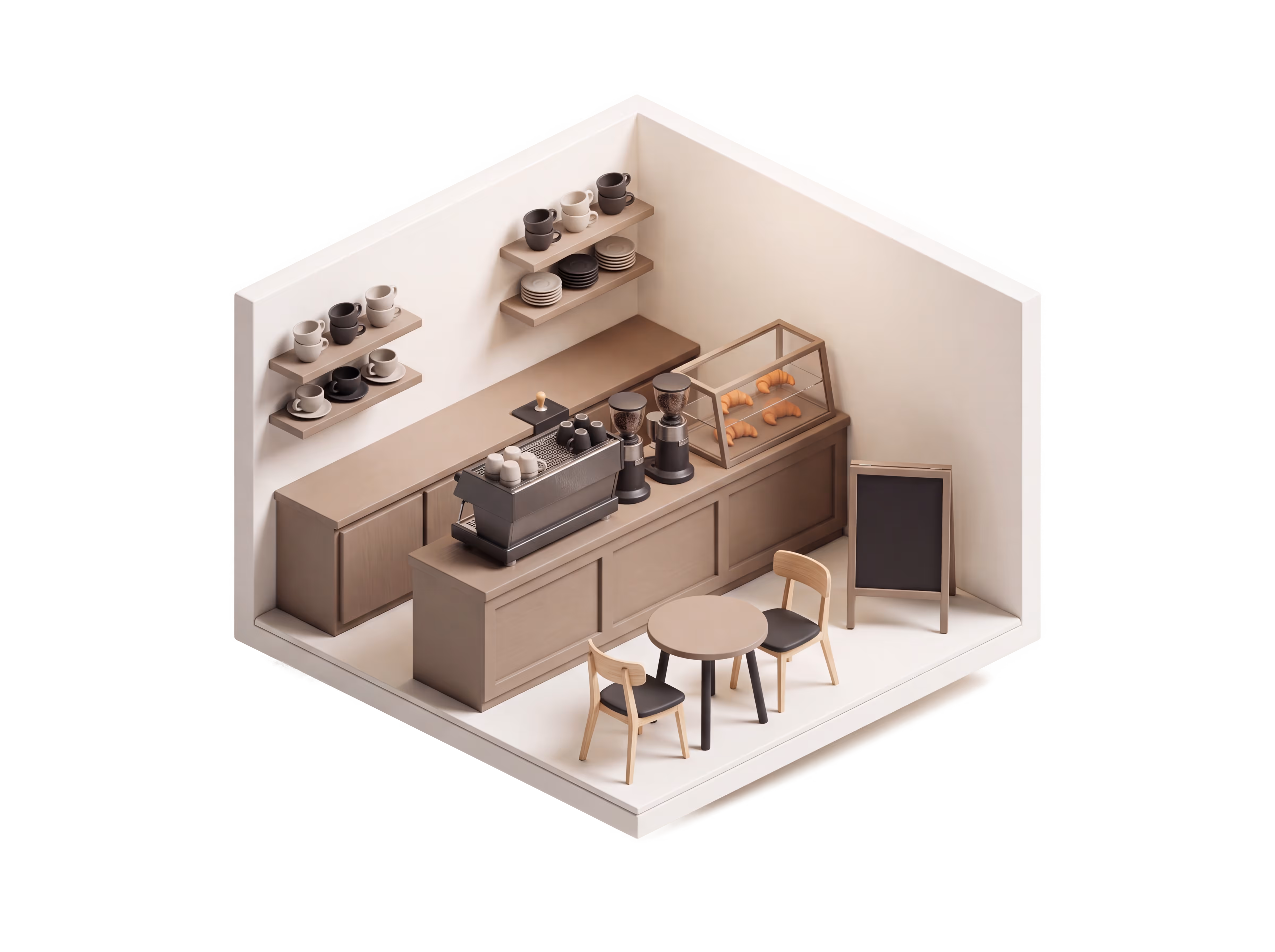 Isometric illustration for Cafe insurance